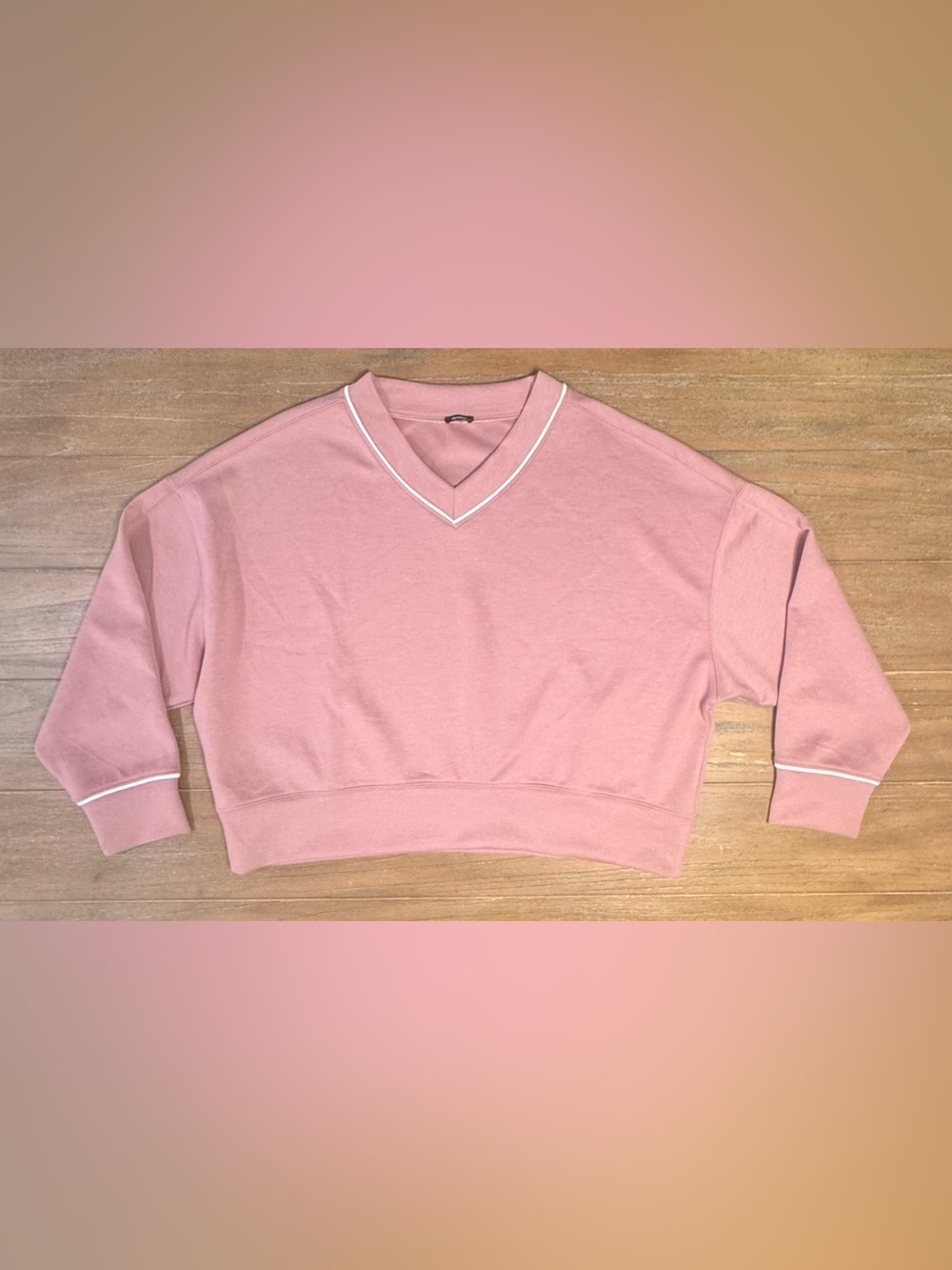 Express Pink V-Neck Sweater with White Trim
